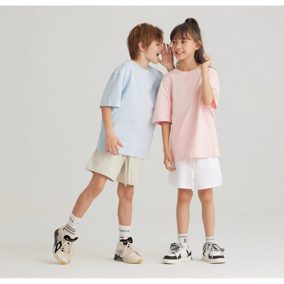 LVLV Green Couple Children's Wear Big Kids Trendy Brand Edition Solid Color Basic Round Neck Short-sleeved T-shirt Loose Cross-border for Boys and Girls