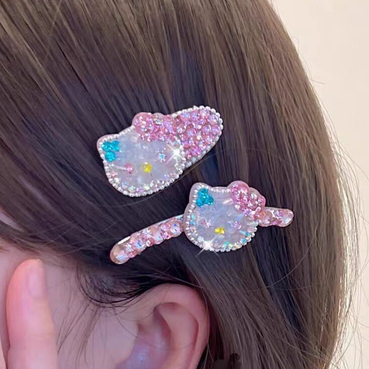 ダイヤモンドがちりばめられた絶妙なヘアアクセサリー ハローキティ かわいいヘアピン 女性用 前髪と細い髪を整理するクリップ ヘッドバンド サイドクリップ 女の子用|undefined