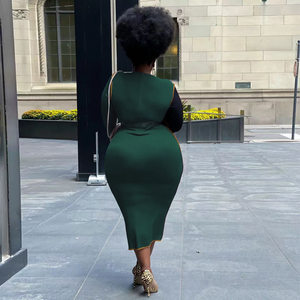 product - wholesale Plus Size Women Clothing Spring Stitching Contrast Color Tight Dress - 14