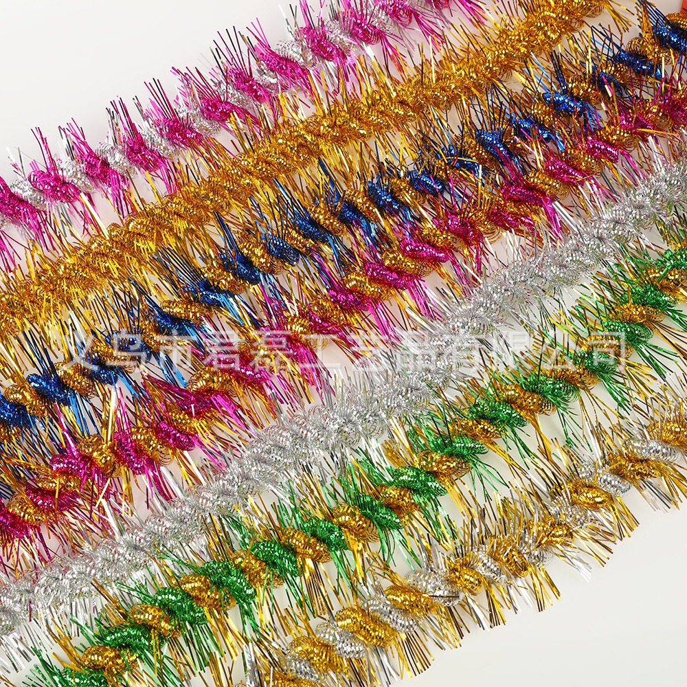 新款PET双龙麻花状拉花彩条双层加密优质彩带圣诞装饰圣诞树挂饰