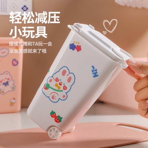 Desktop small trash can pen holder cute cartoon trumpet with lid creative desk paper basket household storage bucket
