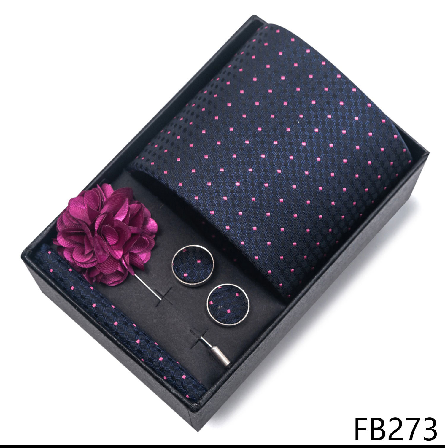 Hochzeits-Bräutigam-Feier Weinrote Krawatte, Herrenanzug-Manschettenknöpfe, Brustblumen-Accessoires-Set-Box_voghion.com