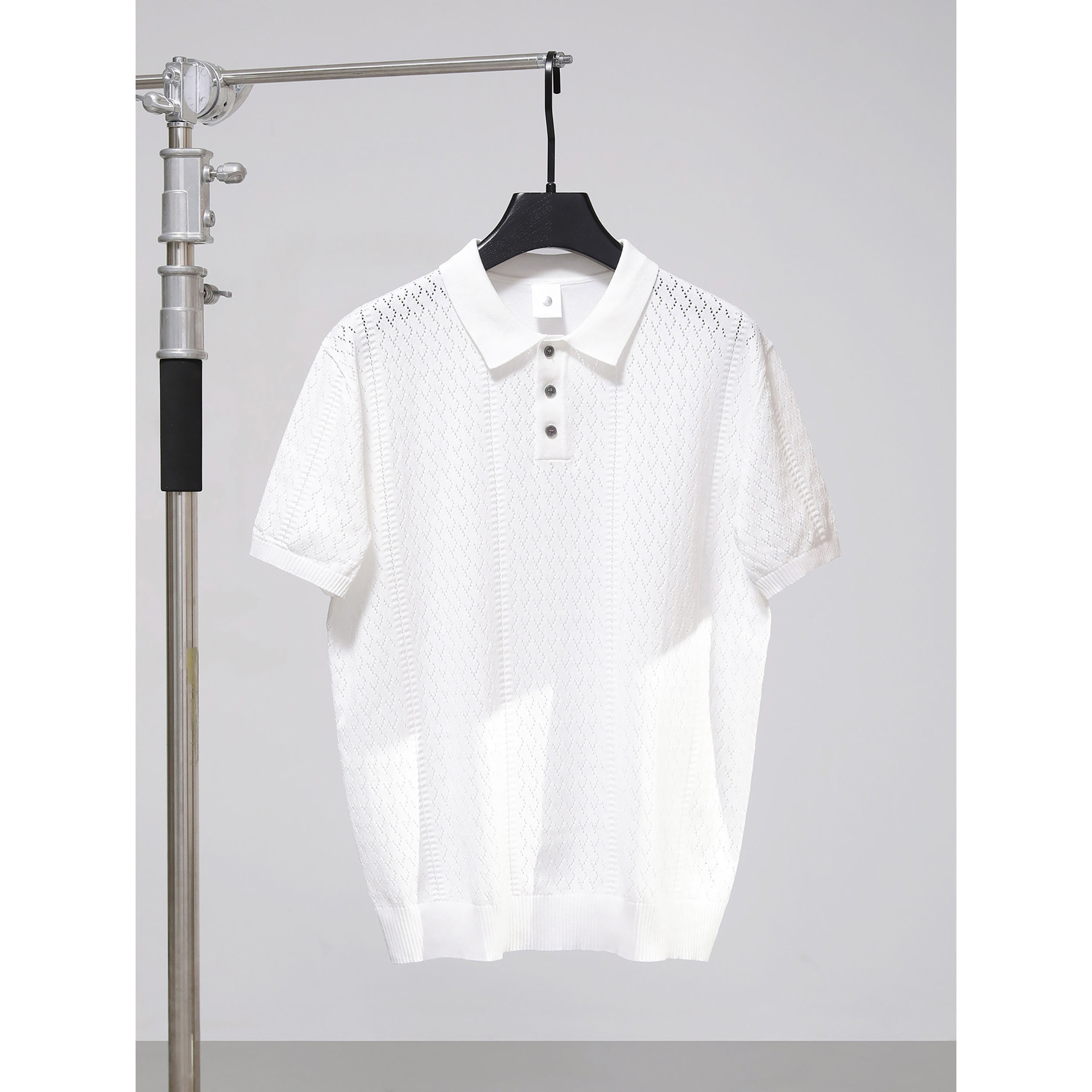 Polo camiseta de punto camiseta de manga corta camiseta hombre hueco diamante viejo viento ventilado seda de hielo transbordador de verano fábrica al por mayor