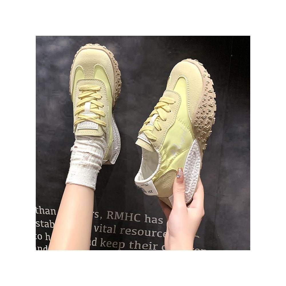 帆布透气德训休闲鞋2025新款潮流时尚百搭厚底系带运动阿甘鞋黄色