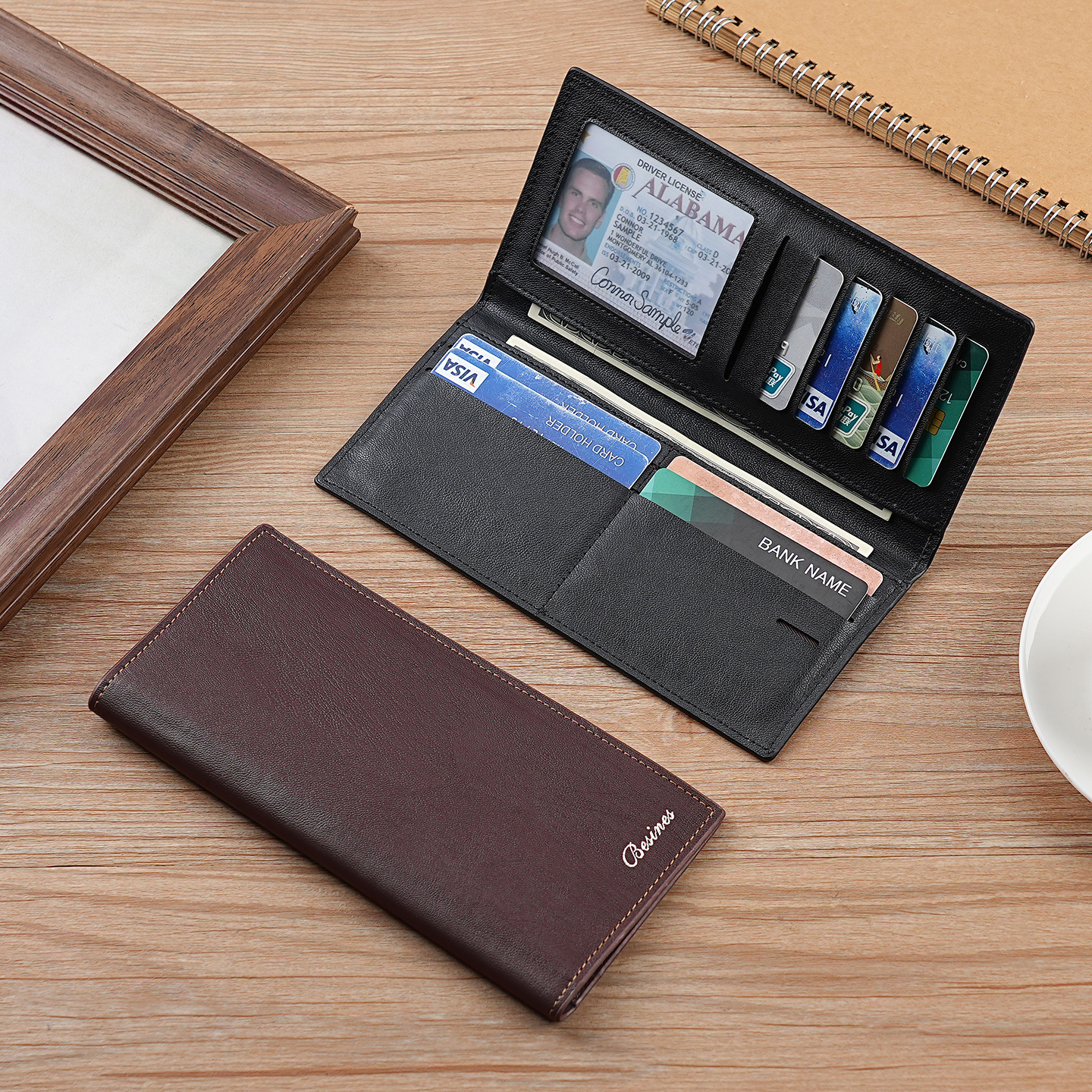 Cartera de hombre de negocios larga 2025 nueva billetera de cuero de cera de aceite retro billetera de gran capacidad transfronteriza fina al por mayor