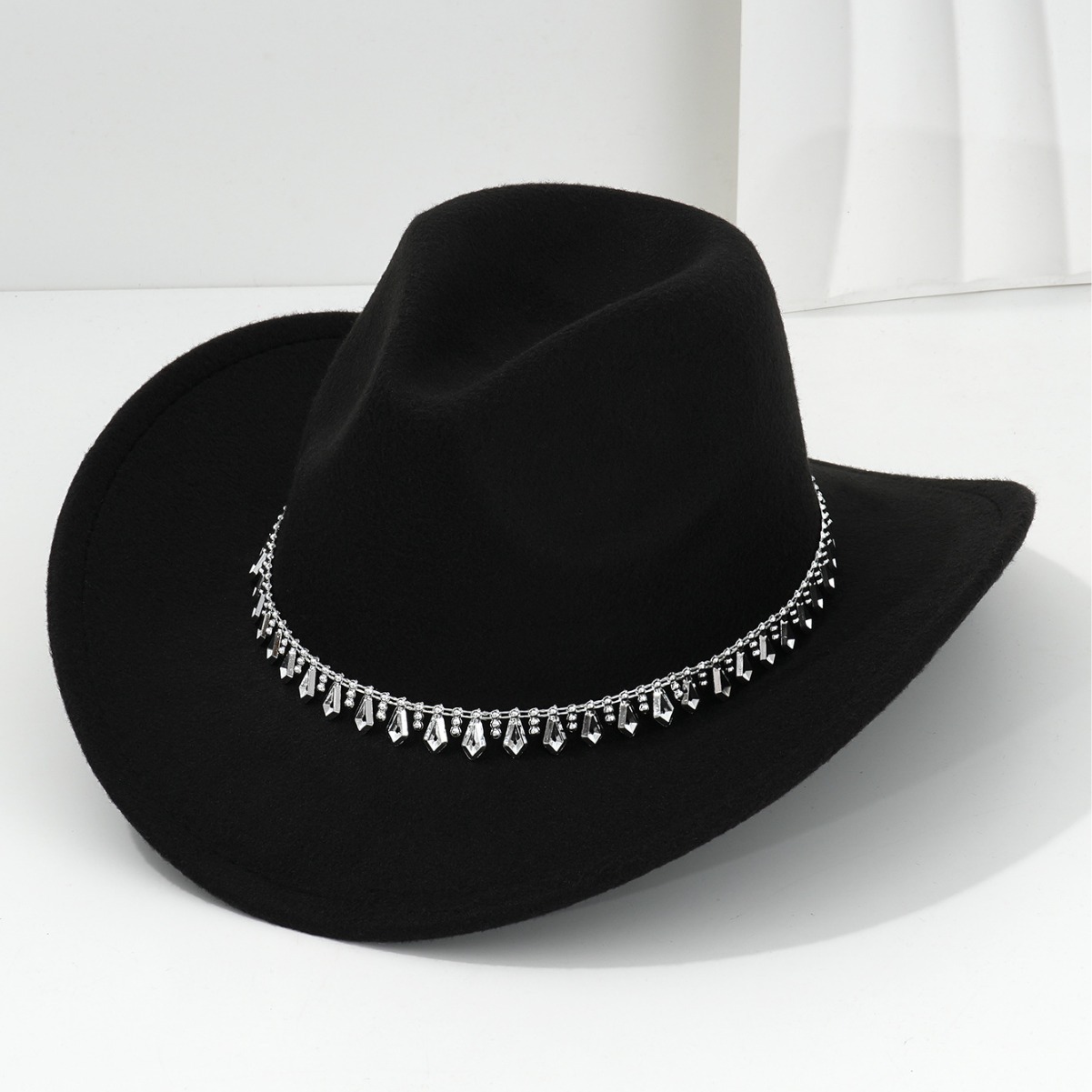 Cappello da cowboy western unisex con strass, in morbido feltro, a forma di spada di diamante, ideale per feste di compleanno jazz._voghion.com