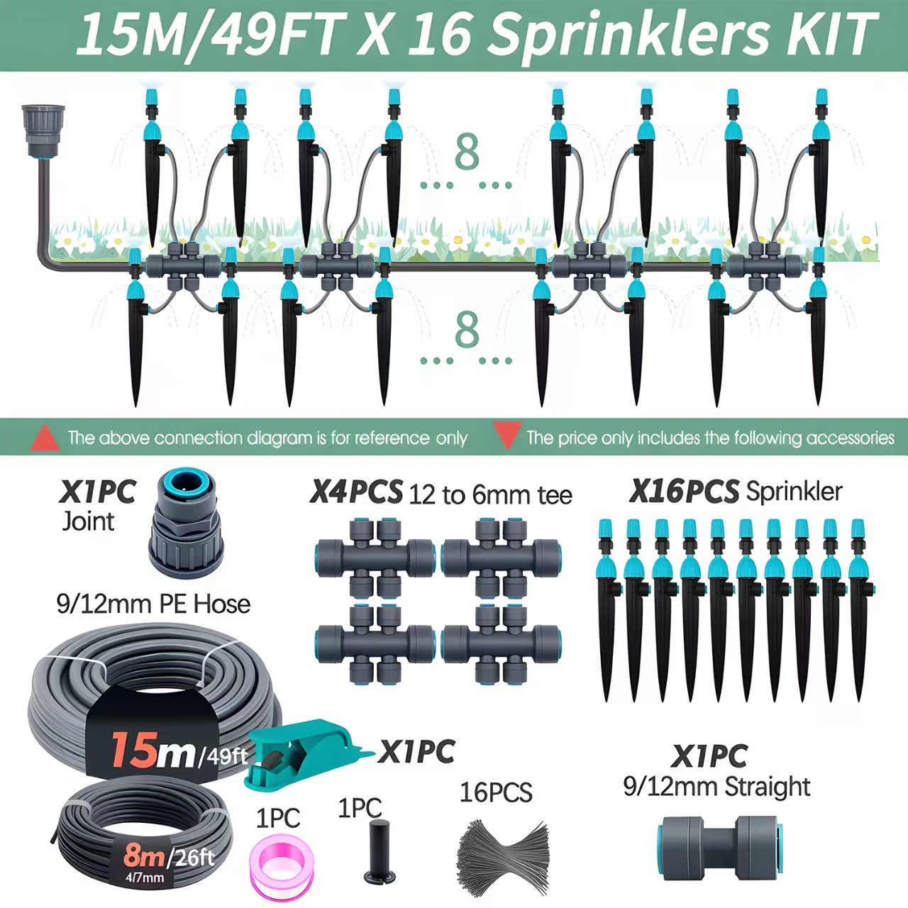 Bodentropf-System mit integrierter, verstellbarer Schnellanschluss-Sprühdüse für die automatische Bewässerung von Gemüse und Blumen (Set)_voghion.com