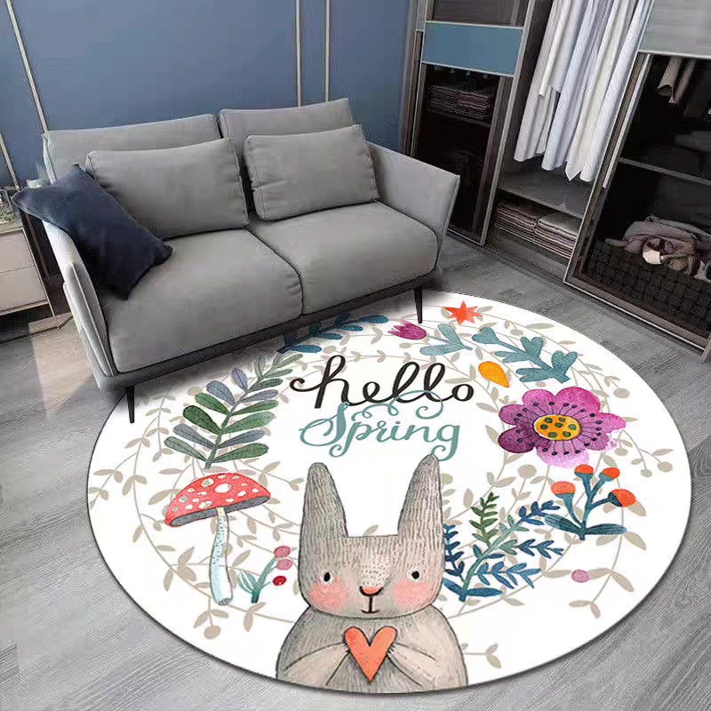 국경 간 배송 의자 쿠션 제조 업체 사용자 정의 만화 신선한 인쇄 크리스탈 벨벳 회전 의자 바닥 매트 홈 라운드 카펫