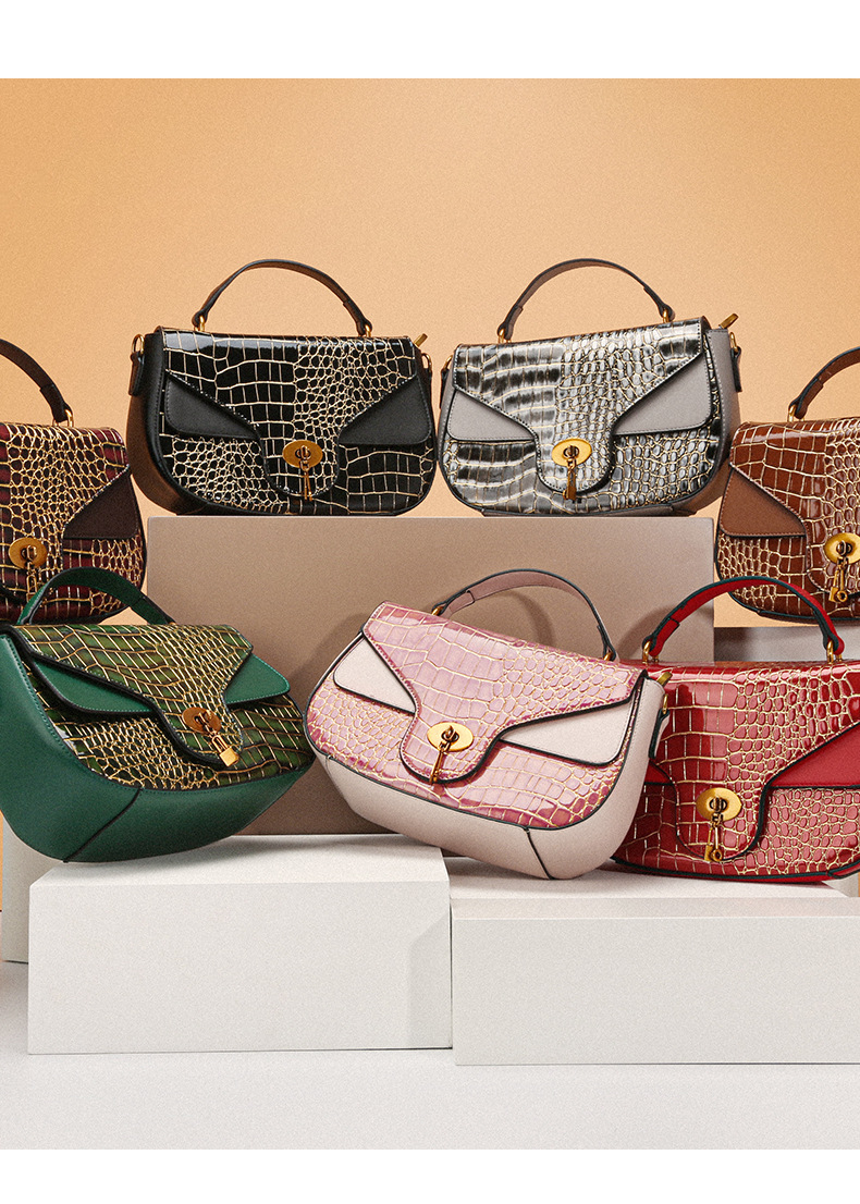 Women's Saddle Bag With Contrast Colour Stone Pattern Design_voghion.com