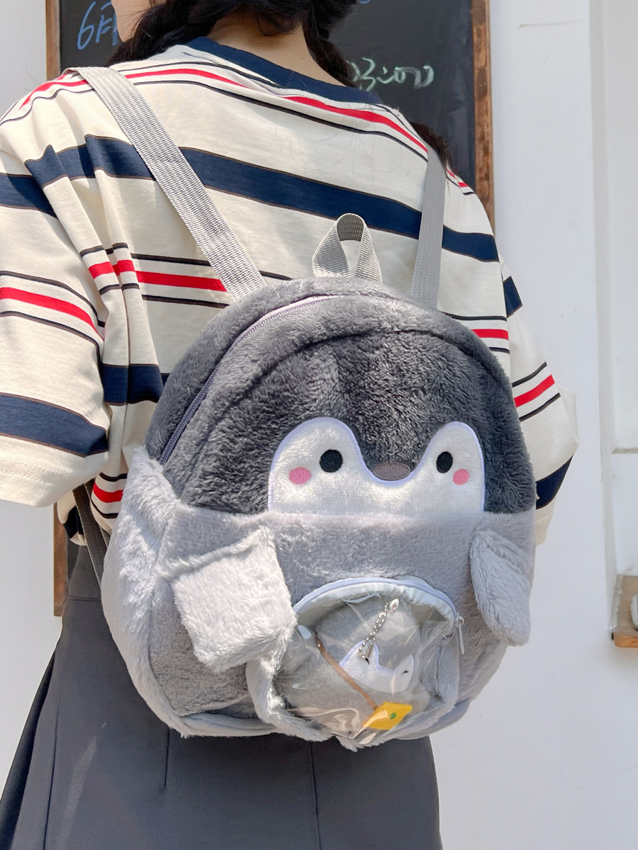 Mochila mujer bordado de dibujos animados pingüino estilo JK bolso de muñeca felpa pequeña mochila linda