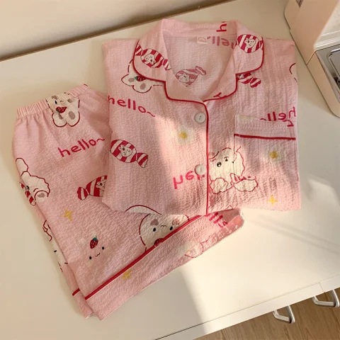 Burbujas arrugadas pantalones cortos de manga corta pijamas femeninos coreanos 2026 nuevo conjunto de dos piezas de dibujos animados adorables ropa doméstica de niña en vivo image 61