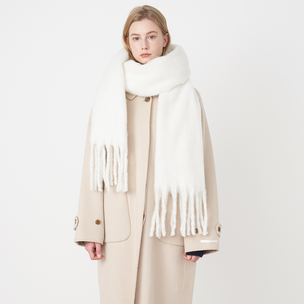 Z Family South Korea All-match Soft Waxy Solid Color Cashmere Tassel Scarf Women's Winter Long Warm Thickened Neck Shawl