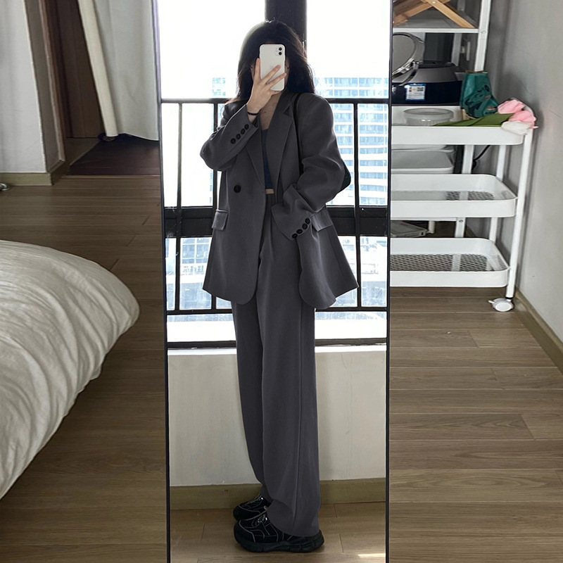 灰色小西装外套女2025早春秋新款高级感两件套小个子休闲西服套装|undefined