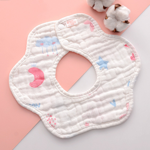 LONGLI Baby Eight-Layer Thick Puckered Gauze Bib with Bubble Fabric Flower Petal PrintApron