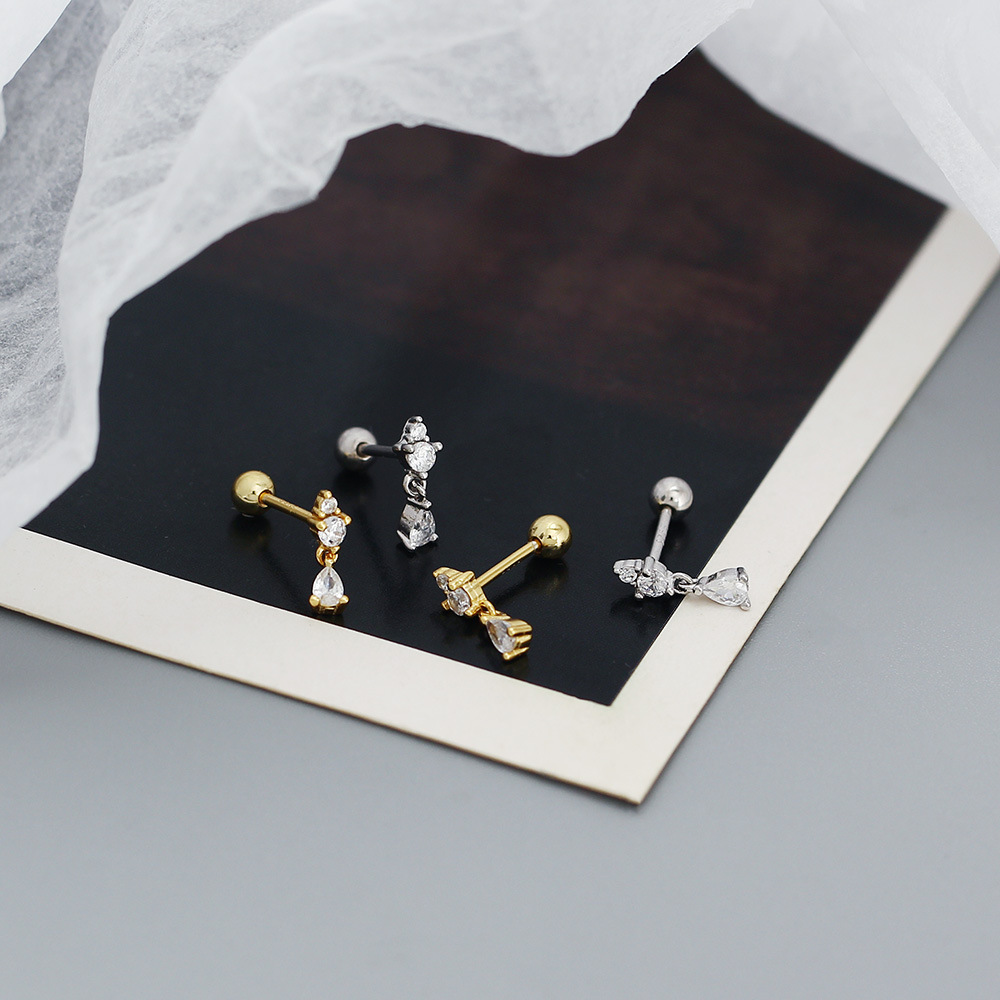 Daily Occasion 925 Sterling Silver Material 1 Pair 925 Sterling Silver Zircon Geometric Drop Earrings