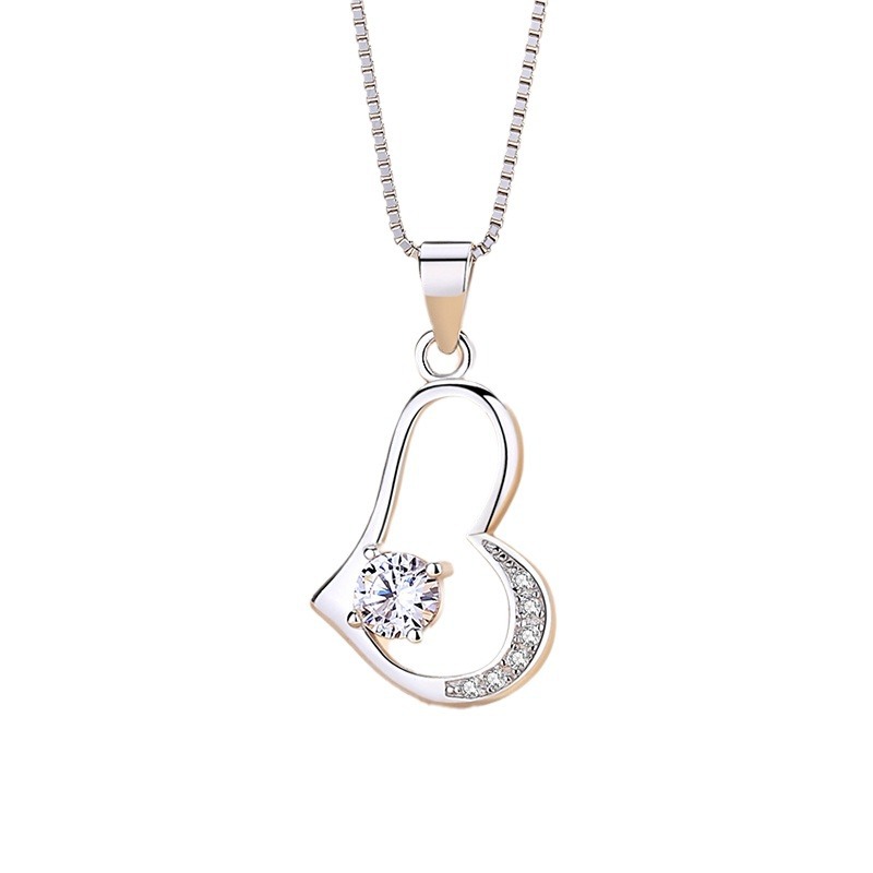 2020 nuevo s925 diamante púrpura collar de plata esterlina de las mujeres de moda colgante en forma de corazón colgante estilo coreano Cadena de clavícula joyería de moda