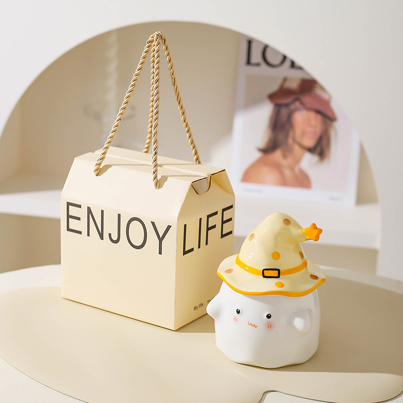 Regalos de cumpleaños fantasma extraña taza de cerámica con tapa taza de regalo de nicho mano taza de regalo regalo de Halloween