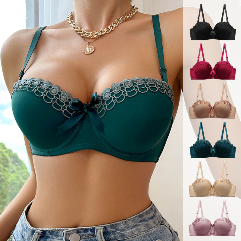 Cross-border Girls' Bra Embroidered Butterfly Underwear with Steel Rings Non-slip Fashion Women's Sexy Big Chest Small Bra