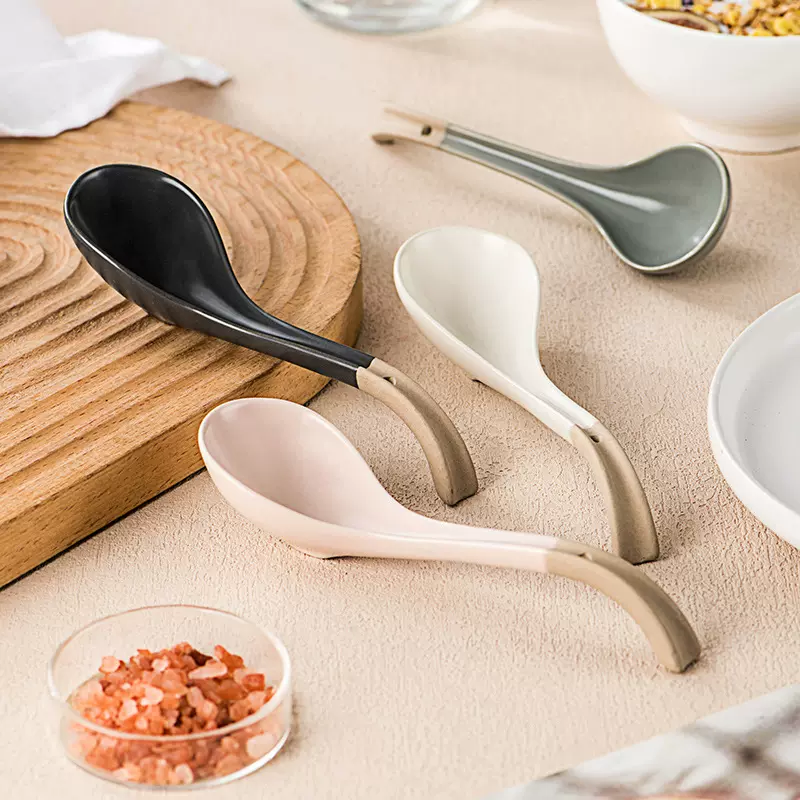 复古四色陶瓷小汤勺碗面馆专用螺蛳粉双色汤面碗勺拉面勺汤勺