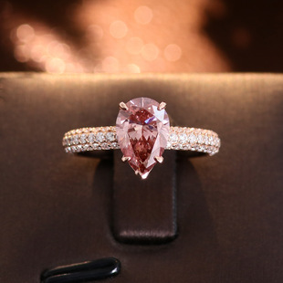 Cross-border hot-selling cultivation diamond pear-shaped ring modified finger pink diamond high-grade wedding ring factory direct sales