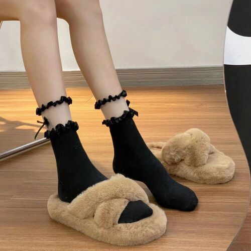 Little Red Book's same style black lace socks for girls, bow mid-calf socks, thin style, small leather shoes, jk socks, Lolita