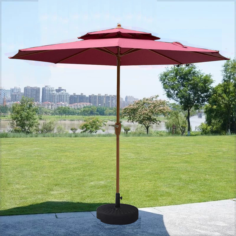 Sombrilla para exteriores, protección solar para patio, impermeable, para camping, ocio, 2.7M, doméstica, de doble techo, con manivela central, venta al por mayor.
