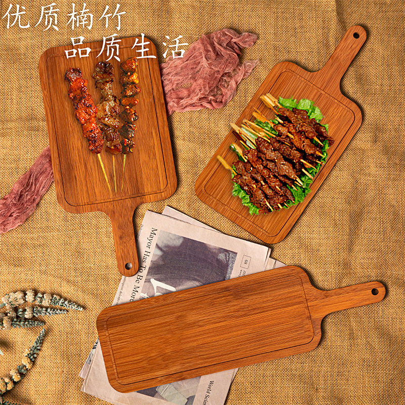 Cross-Border Japanese Wooden Tray Bamboo Wooden Steak Dinner Tray Rectangular Western Steak Pizza Bread Wooden Plate