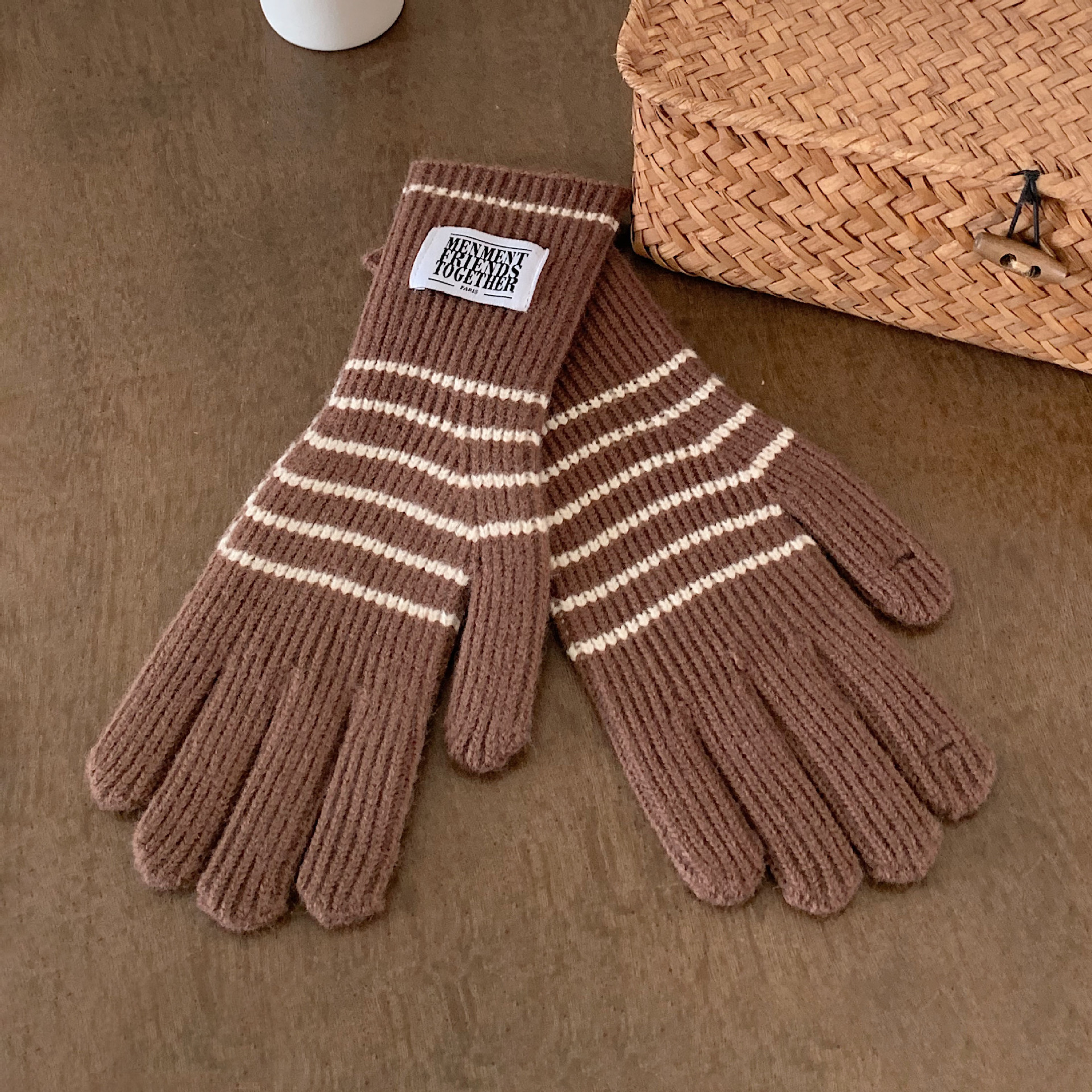 Guantes de punto a rayas coreanas personales de mujer guantes de dedo caliente pantalla táctil guantes de terciopelo ártico