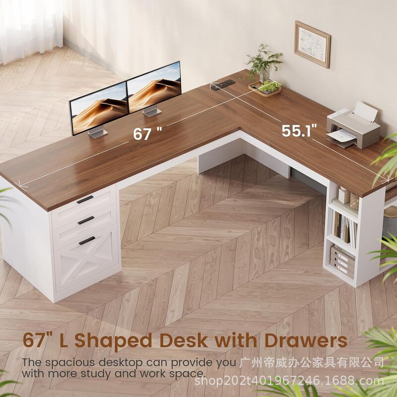 Cross-Border Executive Desk with Bookshelf, File Drawers, and L-Shaped Office Computer Desk, Guangzhou Source Cross-Border Executive Desk with Bookshelf, File Drawers, and L-Shaped Office Computer Desk, Guangzhou Source
