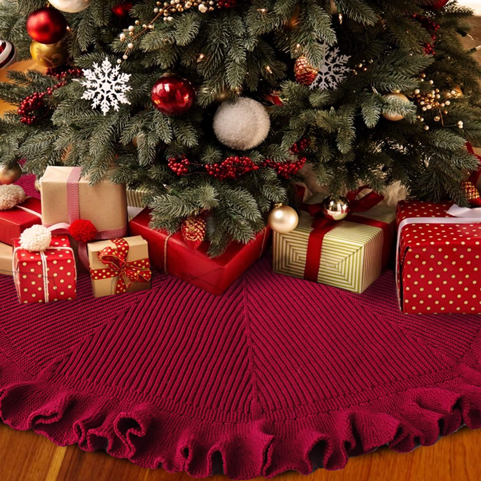 Amazon nuevo árbol de Navidad Decoración Accesorios decoración inferior punto plisado encaje rojo árbol de Navidad falda
