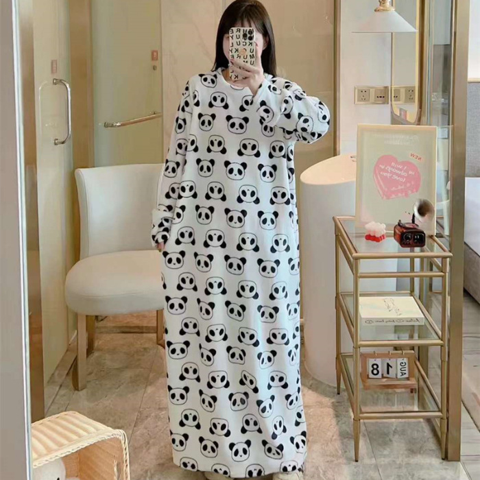 Pijamas de mujeres otoño invierno de franela lindo dibujo animado 2024 nuevo coral de lana gruesa falda cálida ropa para el hogar