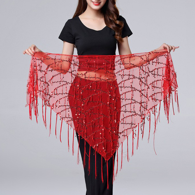 in stock Dance Suit Sequins Tassel Triangle Towel Table Performance Hip Towel Practice Waist Chain Waist Towel Belly Dance Waist Chain Europe and America