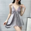 【WX Double Garnish】Soft Purple-Satin Silk Night Dress