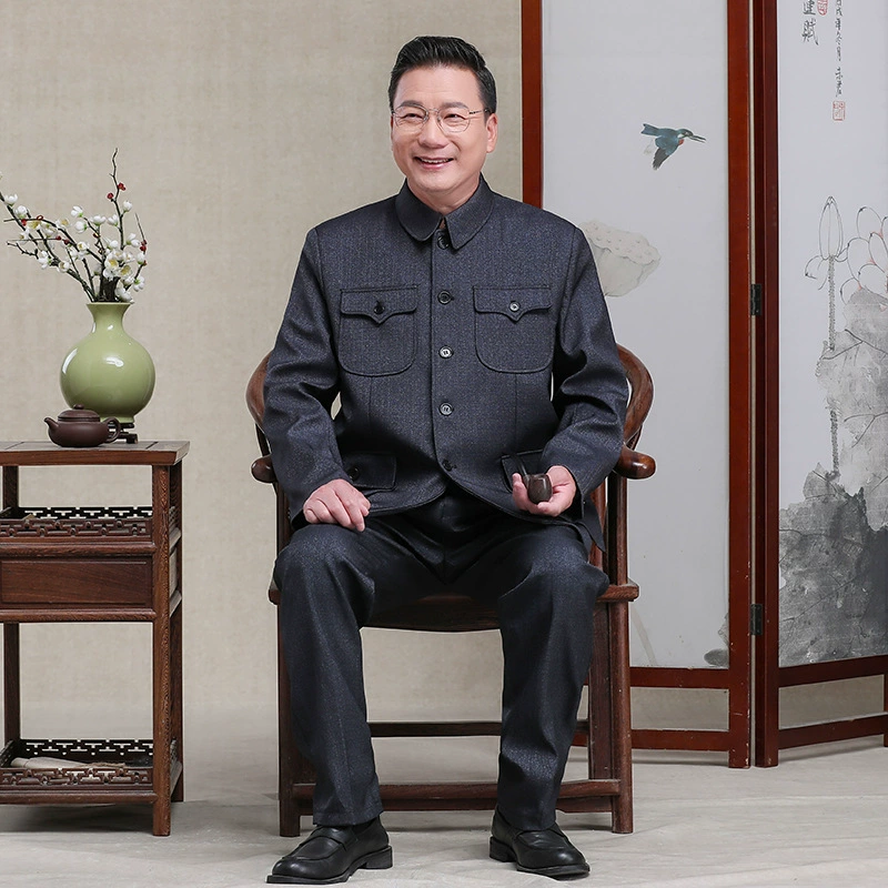 Мужская китайская одежда среднего и пожилого возраста, костюм Чжуншань, костюм дедушки, костюм Чжуншань, костюм лидера, весенне-осенний элитный костюм Тан для пожилых людей.