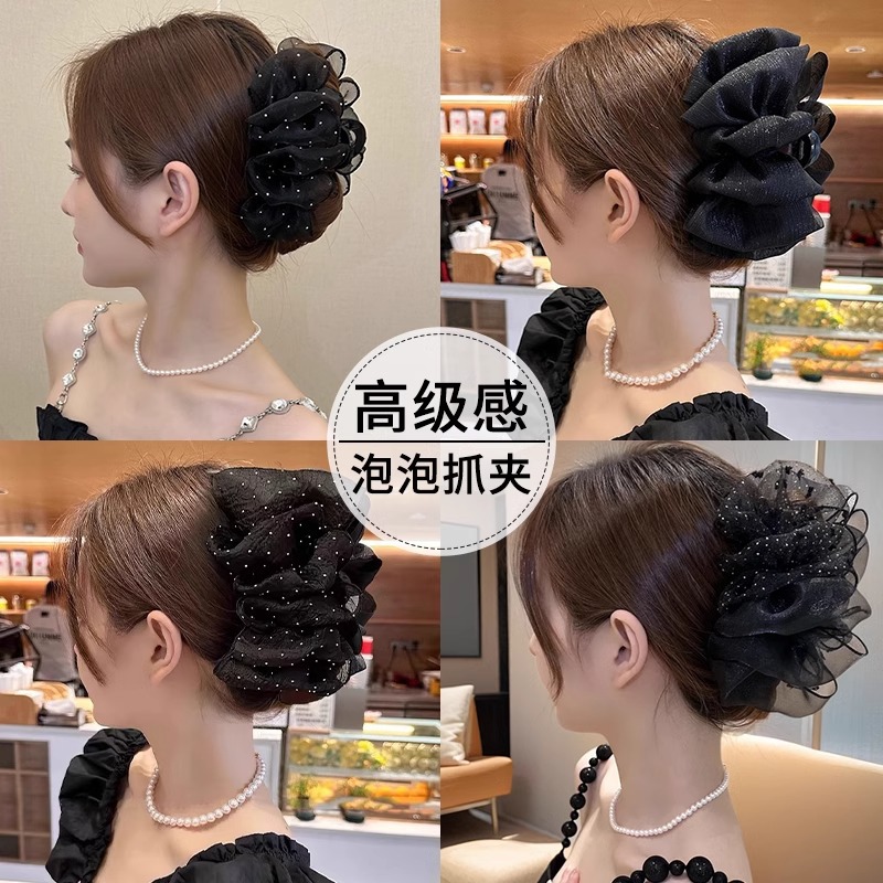 Punto de onda negro abrazadera de cabello de arco detrás de la cabeza abrazadera de cabello de alta calidad para mujeres 2025 nuevo abrazadera de tiburón cabello grande