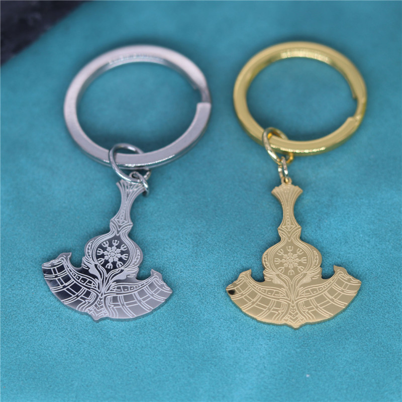 1Pcs Stainless Steel Thor's Ax, Thor's Hammer, Grand Prize Medal, Helm of Awe Pendant Keychain
