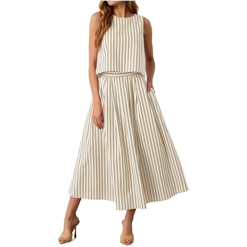 2026 European and American Tk Set, Comfortable and Casual Two-Piece Set, Bohemian Beach Vacation Striped Vest Casual Set