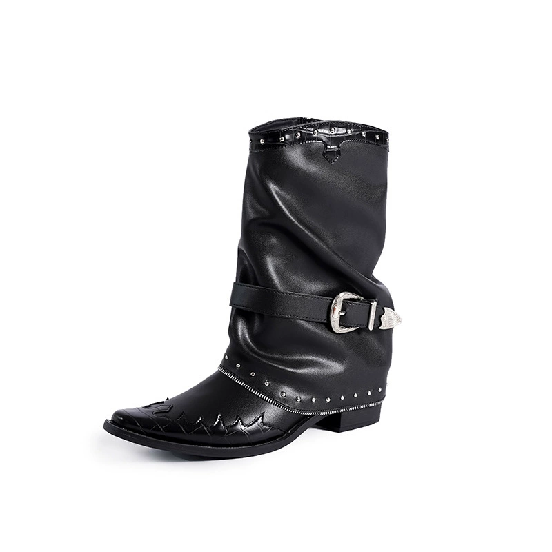 Ботинки Martens ретро, средней высоты с заострённым носком, пряжка и декор‑цепочка, чёрные, 35–40