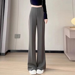 狭い版のスーツの広腿のズボンの女性の春夏2025の小さい背の垂れ下がった感じのまっすぐな筒のゆったりしている腰の小さいラッパのカジュアルなズボン