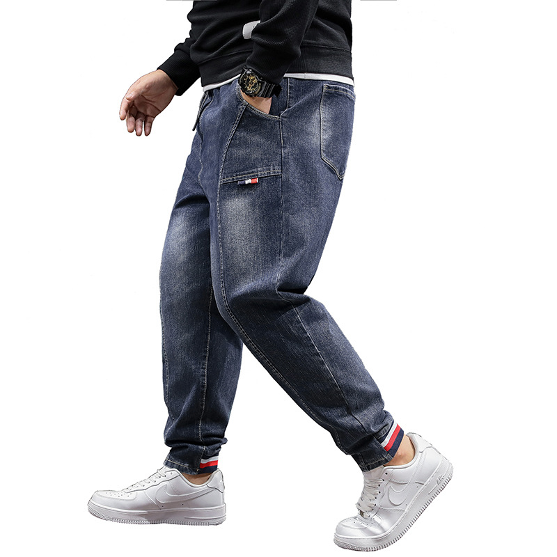 Little Fat Cow nueva marca de moda de los hombres pantalones vaqueros flacos elásticos gordos sueltos pantalones de cintura elástica de moda