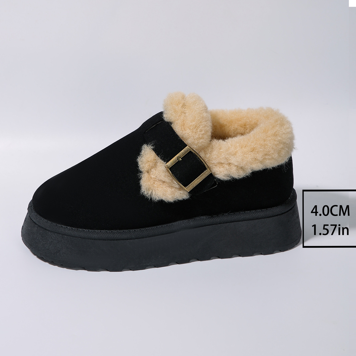Muffin thick sole woolen shoes winter new wear round head warm and fluffy fashion casual cotton shoes_viptrois.com