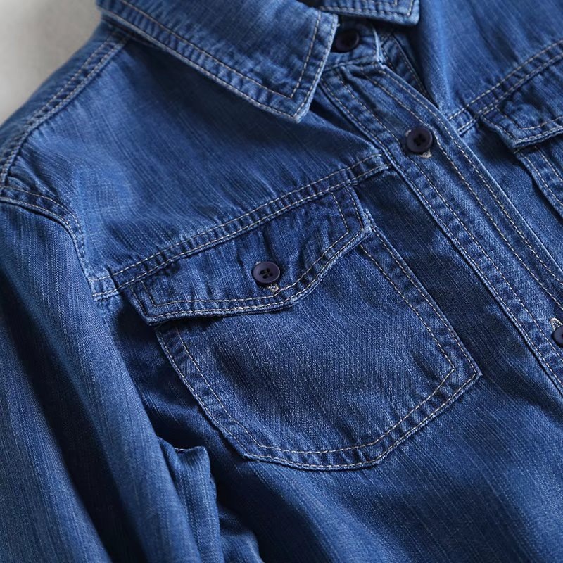 ​​Women’s Tencel Denim Shirt – Upgraded Breathable Long Sleeve Blouse (Light/Dark Blue, M-XXXL)​​_mkmklike.com