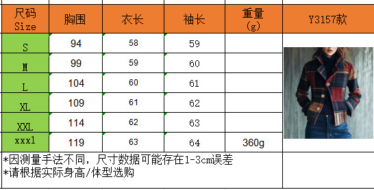 2025 European And American Women's Fashion Independent Station Plaid Retro Warm Autumn Winter Stand Collar Patchwork_ecoleips.com