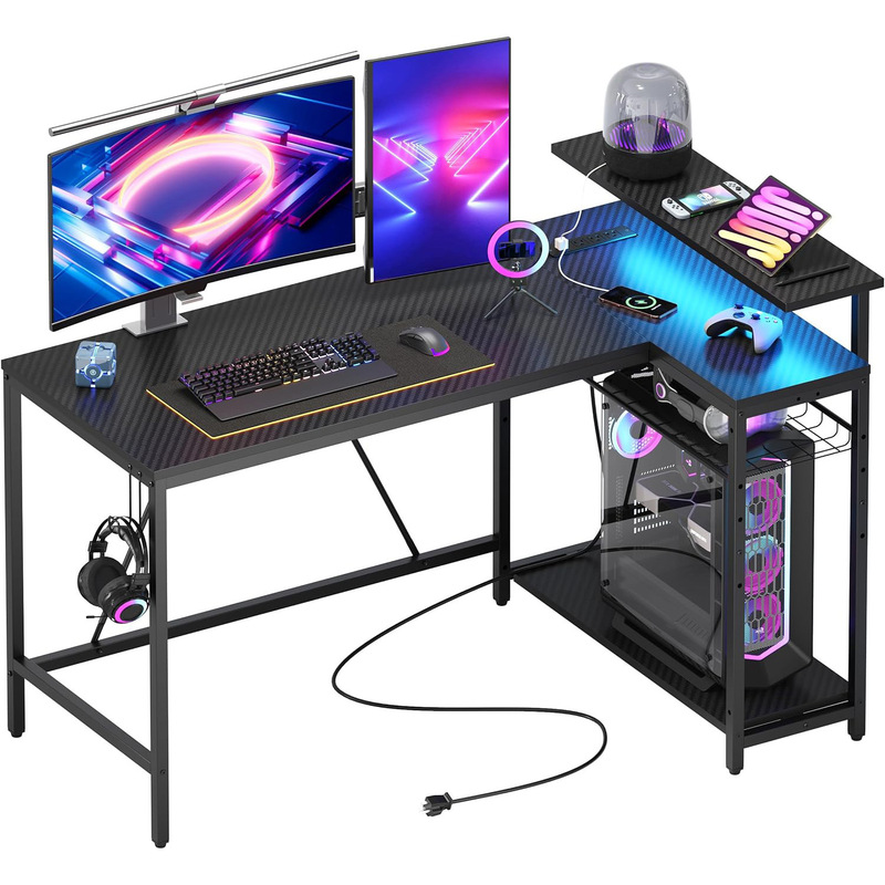 Cross-Border Customized Home Office Gaming Desk with Power Socket USB Port L-Shaped Computer Desk Popular E-Sports Desk