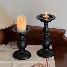 黑色烛台复古铁艺餐桌氛围感装饰摆件香薰蜡烛台浪漫烛光道具批发