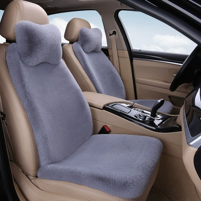Seat Cushions, Winter Plush Three-Piece Set, Seat cushion, seat cover - light-gray-1-single-seat-1-backrest-1-neck-pillow-thick-plush