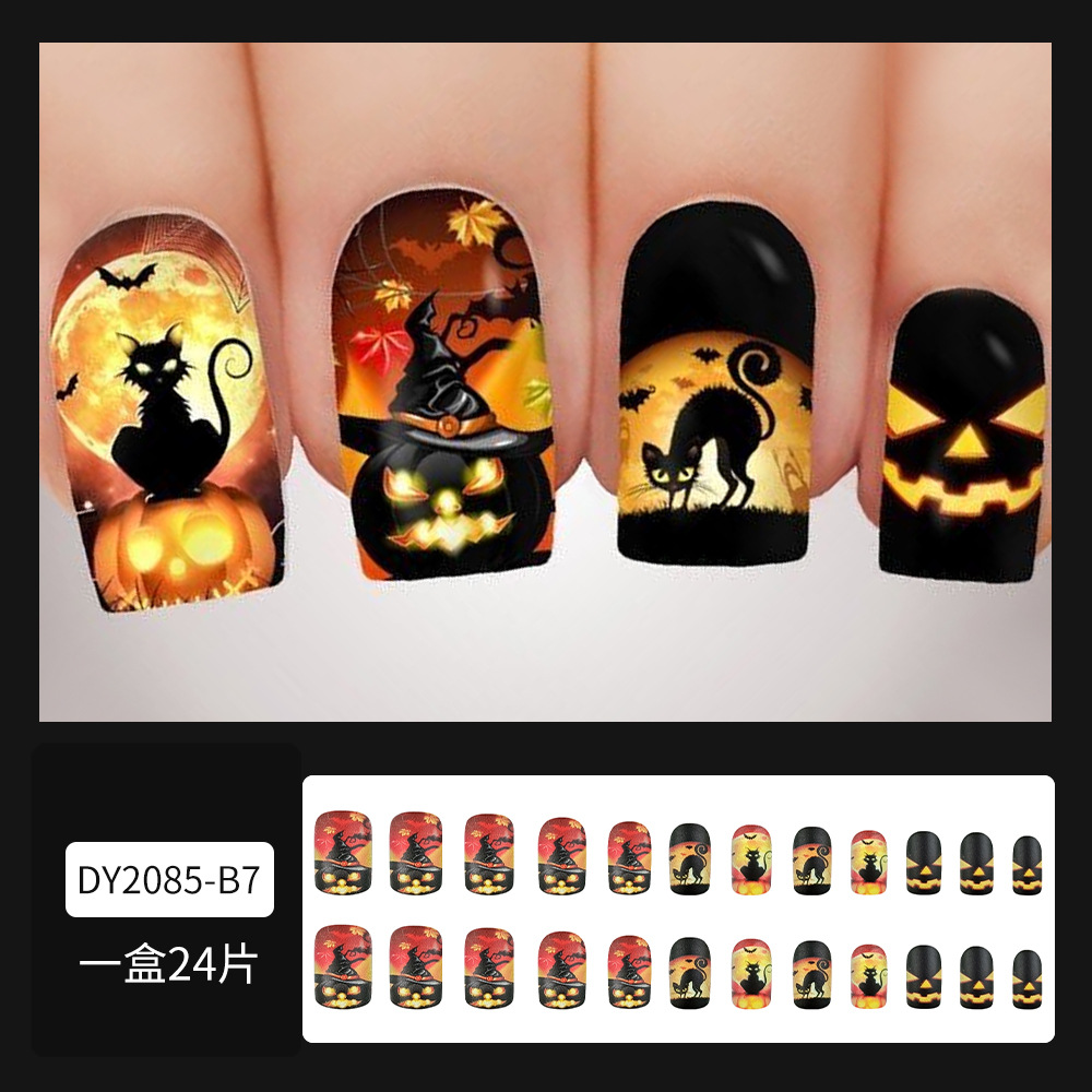 Sombrero de calabaza, armadura de vestir corta, murciélago de Halloween, gato negro, parche de uñas, comercio exterior europeo y americano