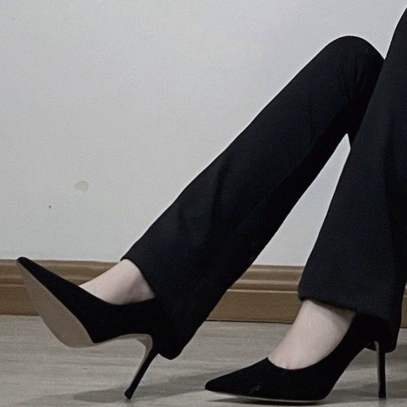 2024 новые черные замшевые туфли на высоком каблуке женская остроконечная рабочая обувь на каблуках