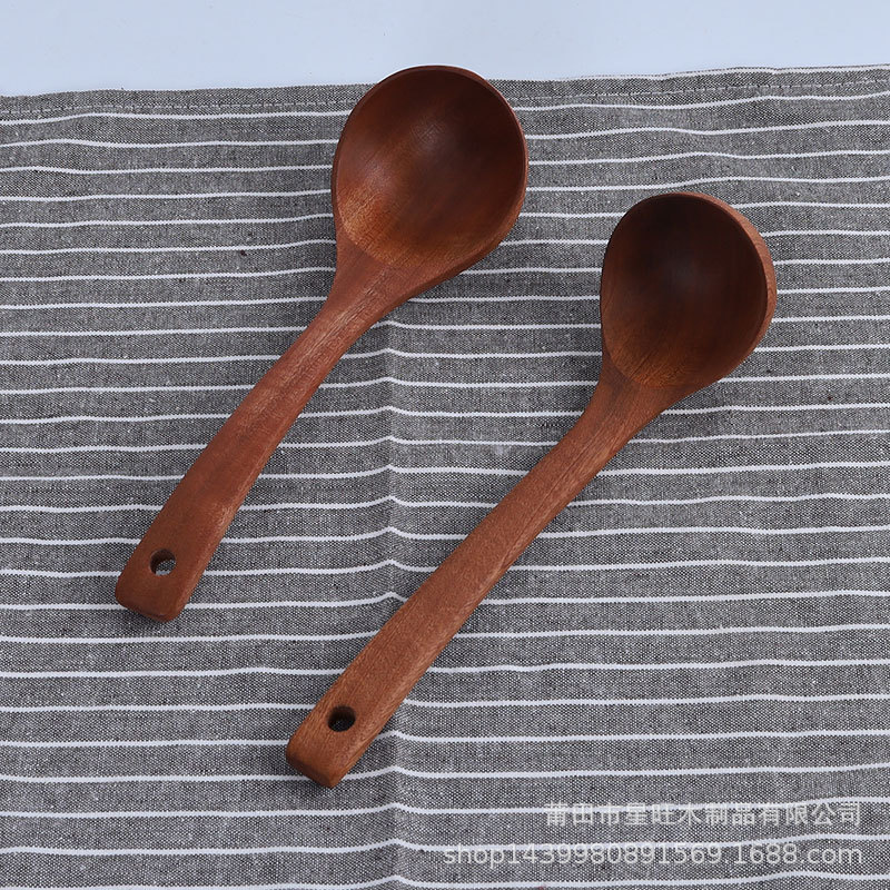 Venta directa de fábrica Ébano no herido espátula anti-escaldado cocina espátula de madera sin pintura cuchara de sopa de madera sólida sin cera gran cantidad Conghou