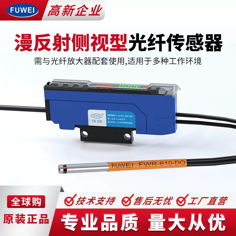 FUWEI 侧视无牙光纤探头FWR-610-DQ侧面出光传感器M3M4M6对射反射